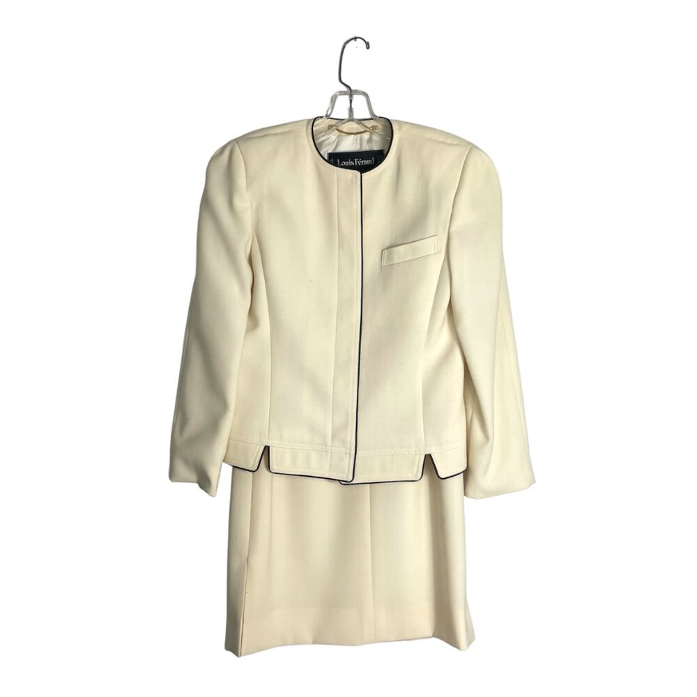 Louis Feraud Vintage 80s Beige Wool-Blend Skirt Suit Set Size 4